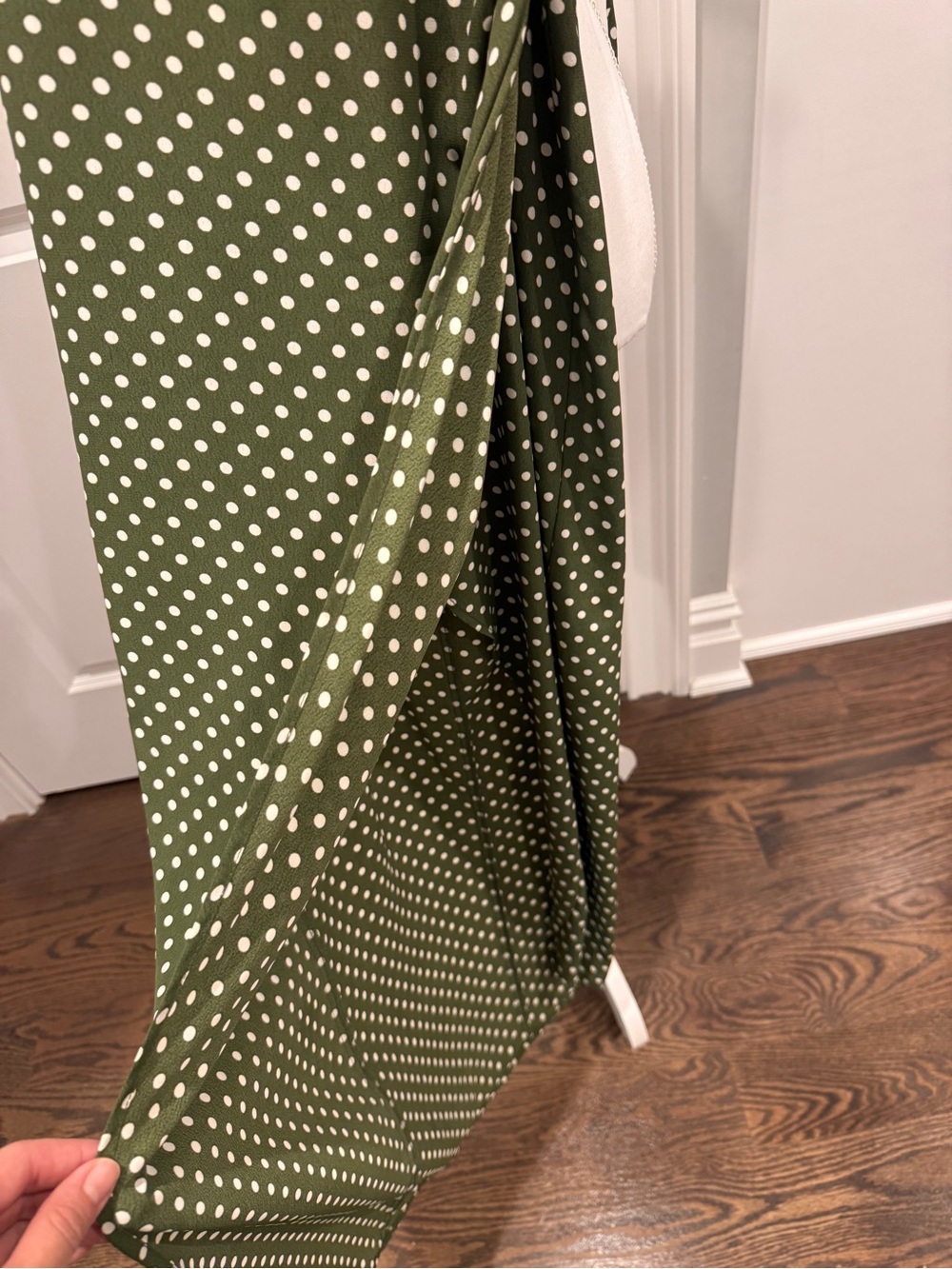 Zara Olive Green Polka Dot Maxi Dress with Side Slit - Picture 3 of 5